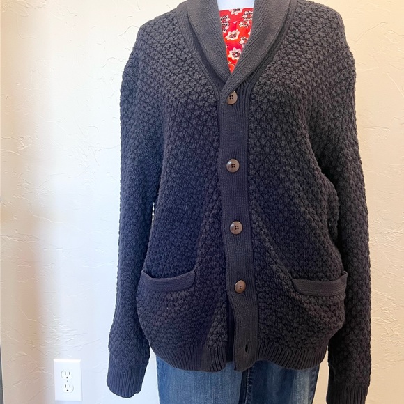 J Crew navy chunky cotton cable-knit shawl collar Cardigan Sweater - Picture 11 of 17